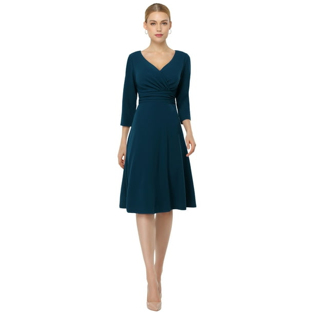 Women Long Sleeve Pleated Swing Dress Ladies OL Work Midi Skater A-line Dresses Women Long Sleeve Pleated Swing Dress Ladies OL Work Midi Skater A-line Dresses
